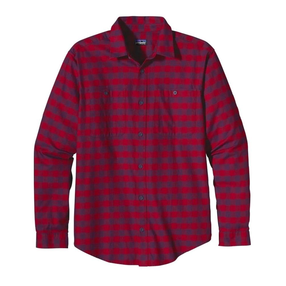 Patagonia Red Blue Plaid Check Organic Cotton Long Sleeve Shirt SIZE M